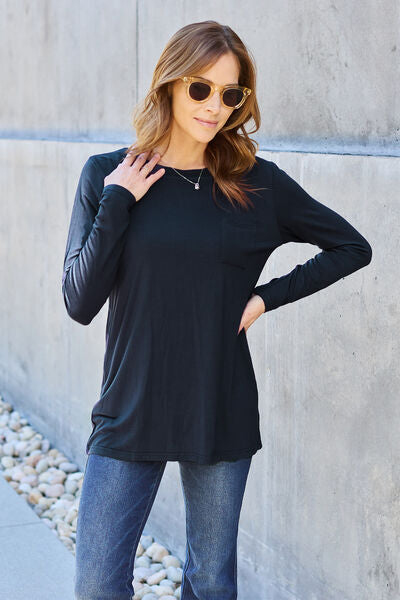 Gray Basic Bae Full Size Round Neck Long Sleeve Top Sentient Beauty Fashions Apparel &amp; Accessories