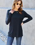 Gray Basic Bae Full Size Round Neck Long Sleeve Top Sentient Beauty Fashions Apparel & Accessories