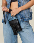 Light Slate Gray Zenana PU Leather Tassel Hollowed Crossbody Bag Sentient Beauty Fashions *Accessories