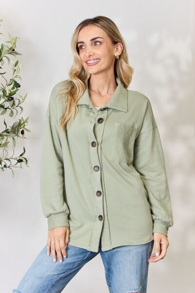 Gray Heimish Full Size Button Down Long Sleeve Shirt Sentient Beauty Fashions Apparel &amp; Accessories