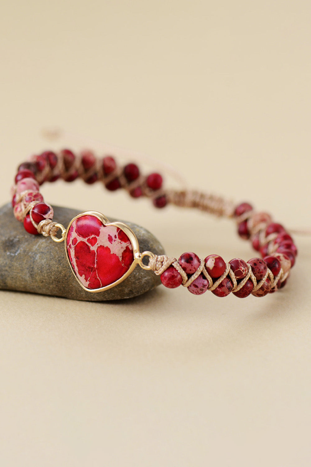 Wheat Handmade Heart Shape Natural Stone Bracelet Sentient Beauty Fashions jewelry