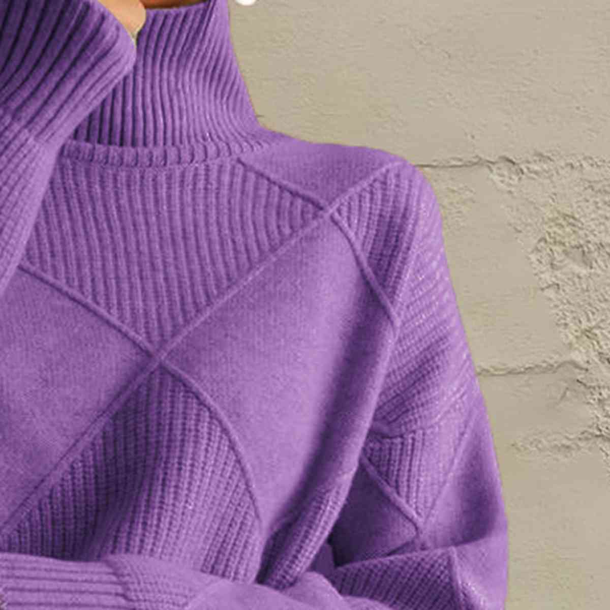 Light Slate Gray Geometric Turtleneck Long Sleeve Sweater