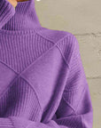 Light Slate Gray Geometric Turtleneck Long Sleeve Sweater Sentient Beauty Fashions Tops