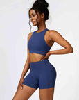 Dark Slate Gray Cutout Cropped Sport Tank and Shorts Set Sentient Beauty Fashions Apparel & Accessories