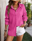 Pale Violet Red Button Up Dropped Shoulder Shirt Sentient Beauty Fashions Apparel & Accessories