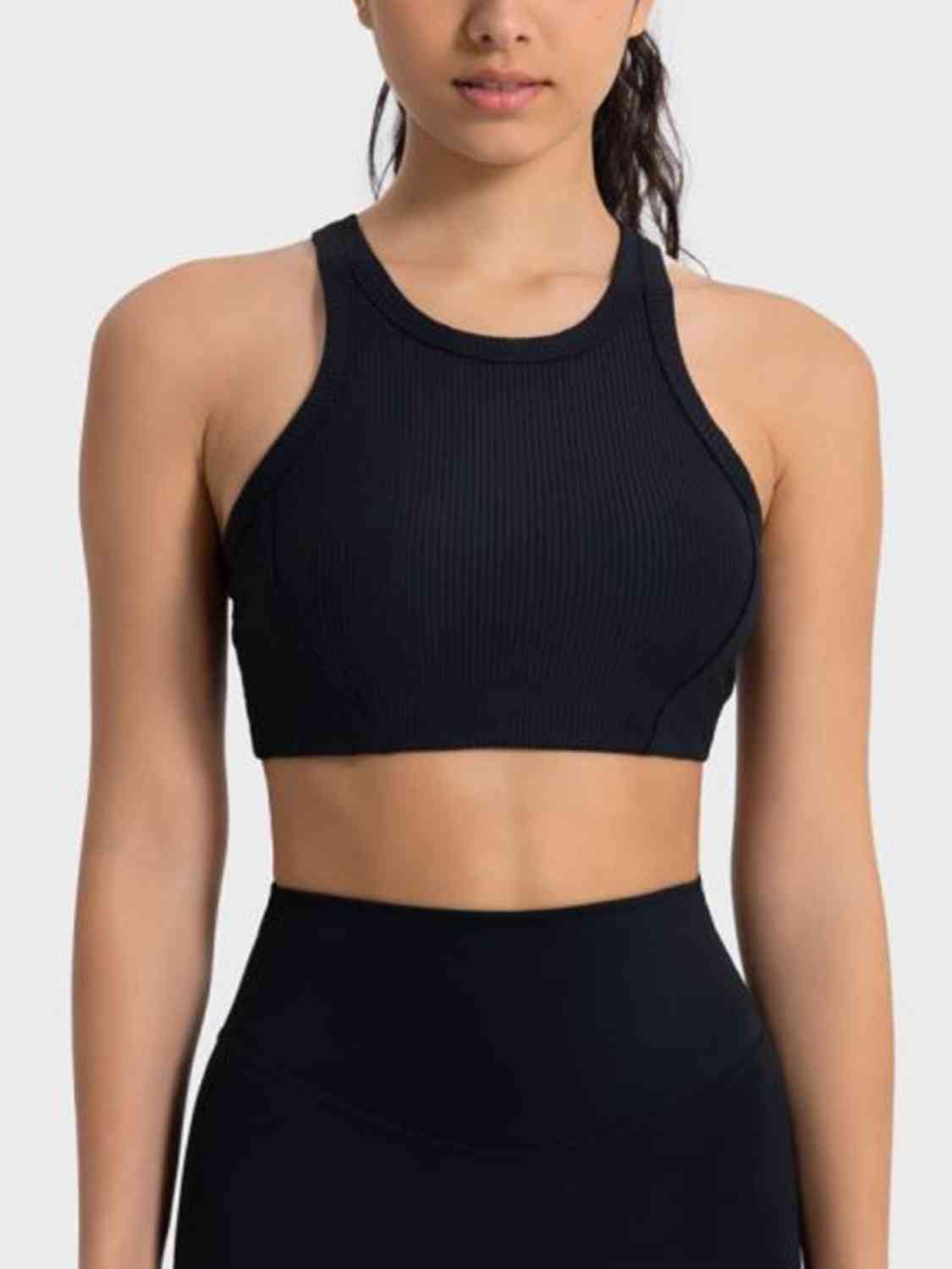 Black Wide Strap Cropped Sport Tank Sentient Beauty Fashions Apparel & Accessories