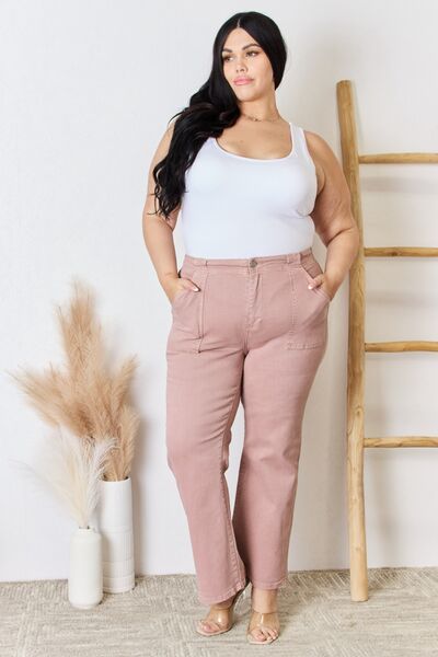 Light Gray RISEN Full Size High Rise Ankle Flare Jeans Sentient Beauty Fashions Apparel & Accessories