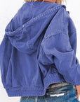 Dark Slate Blue Hooded Dropped Shoulder Denim Jacket Sentient Beauty Fashions Apparel & Accessories