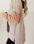 Gray Color Block Exposed Seam Dropped Shoulder Hoodie Sentient Beauty Fashions Apparel & Accessories
