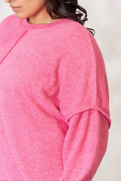 Hot Pink Zenana Full Size Center Seam Long Sleeve Sweatshirt Sentient Beauty Fashions Apparel & Accessories