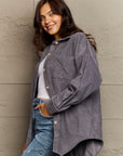 Slate Gray Ninexis Collared Neck Dropped Shoulder Button-Down Jacket Sentient Beauty Fashions Apparel & Accessories