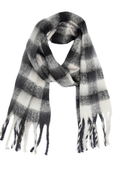 Dark Slate Gray Plaid Fringe Detail Polyester Scarf Sentient Beauty Fashions Apparel &amp; Accessories