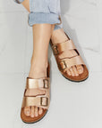 Light Gray MMShoes Best Life Double-Banded Slide Sandal in Gold Sentient Beauty Fashions shoes