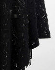 Black Fringe Openwork Surplice Cape Sleeve Poncho