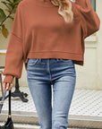 Dim Gray Round Neck Dropped Shoulder Sweater Sentient Beauty Fashions Apparel & Accessories