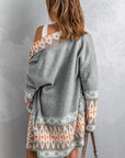 Dark Gray Geometric Open Front Long Sleeve Cardigan