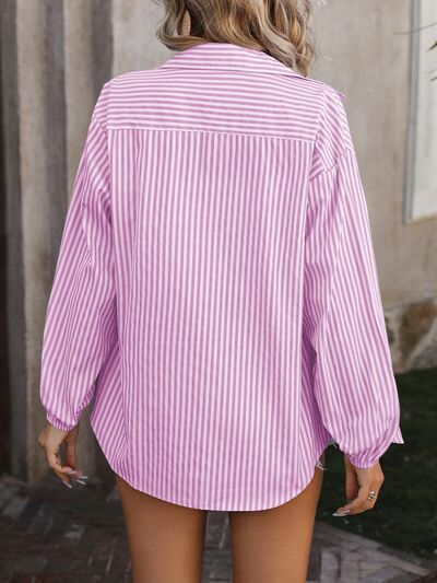 Gray Striped Pocketed Button Up Long Sleeve Shirt Sentient Beauty Fashions Apparel &amp; Accessories