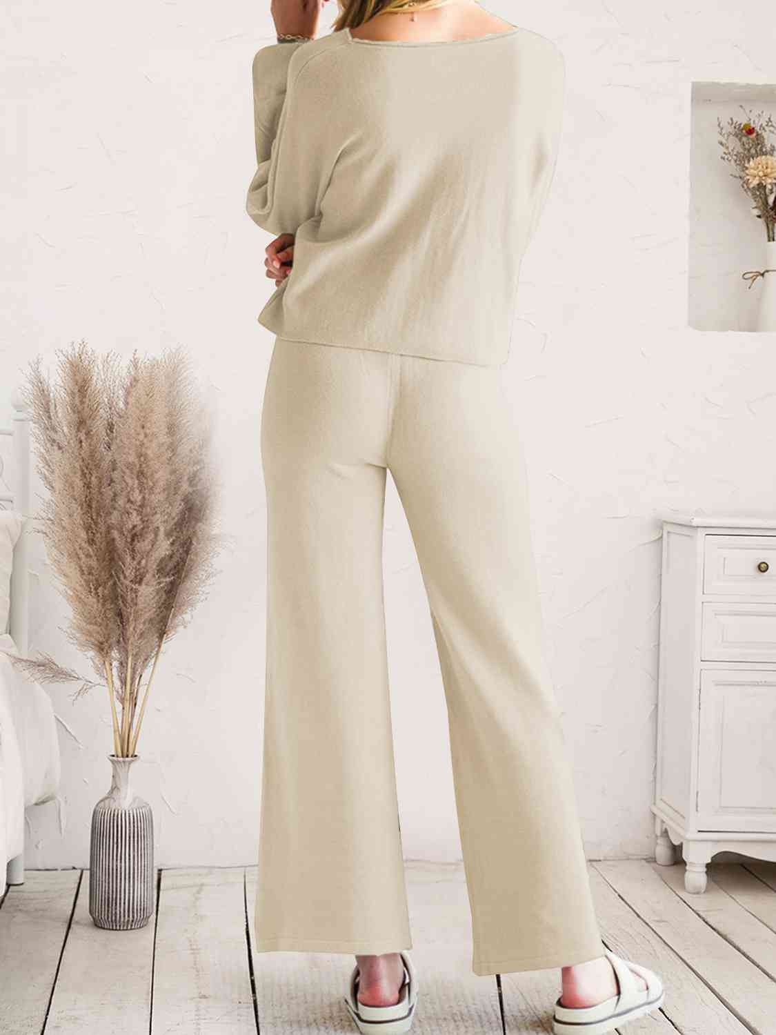 Light Gray Long Sleeve Lounge Top and Drawstring Pants Set Sentient Beauty Fashions Apparel &amp; Accessories