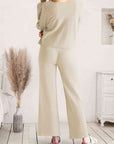 Light Gray Long Sleeve Lounge Top and Drawstring Pants Set