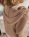 Rosy Brown Openwork Hooded Long Sleeve Sweater Sentient Beauty Fashions Apparel & Accessories