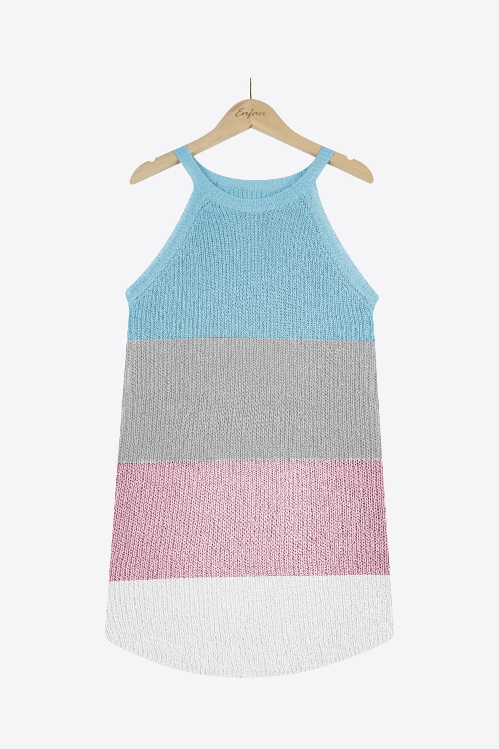 White Smoke Color Block Round Neck Sleeveless Knit Top