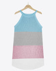 White Smoke Color Block Round Neck Sleeveless Knit Top