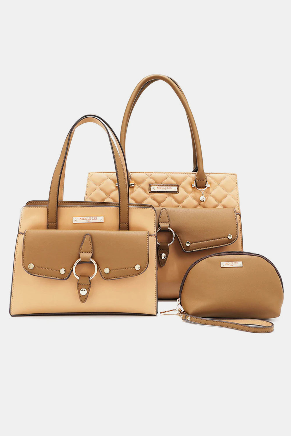Beige Nicole Lee USA 3 Piece Handbag Set Sentient Beauty Fashions *Accessories