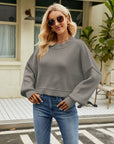 Dim Gray Round Neck Lantern Sleeve Sweater