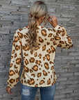 Dim Gray Leopard V-Neck Decorative Button Long Sleeve Blouse Sentient Beauty Fashions Apparel & Accessories