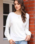 Gray Round Neck Smocked Long Sleeve Blouse Sentient Beauty Fashions Apparel & Accessories