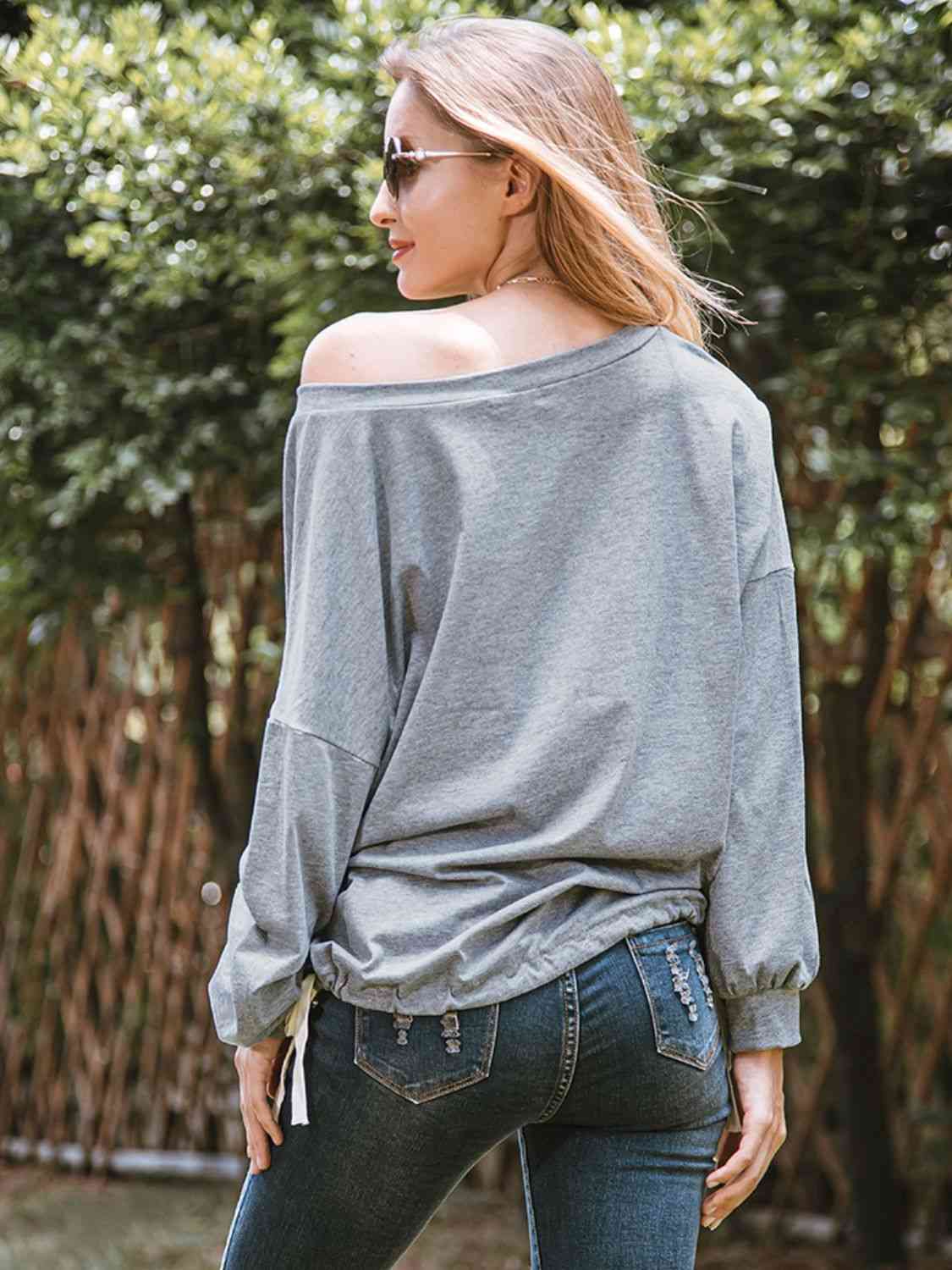 Dark Slate Gray Round Neck Dropped Shoulder Top Sentient Beauty Fashions Apparel &amp; Accessories