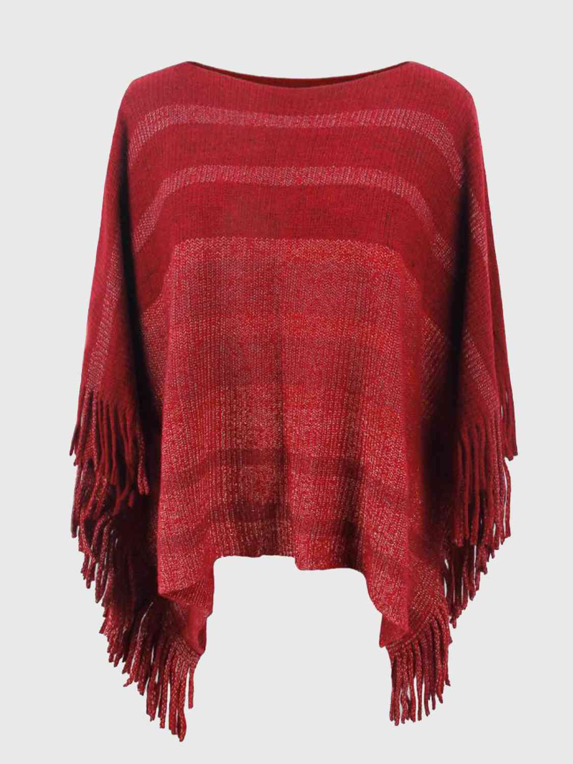 Lavender Striped Boat Neck Poncho with Fringes