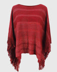 Lavender Striped Boat Neck Poncho with Fringes