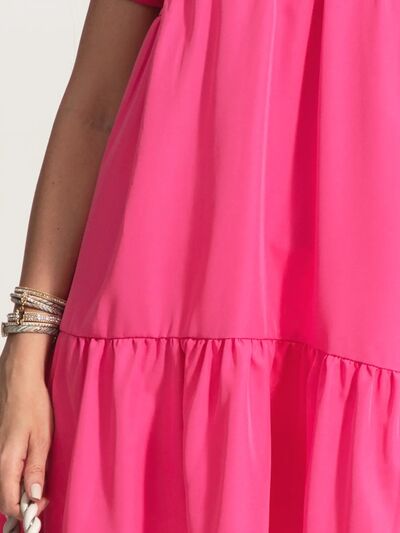 Violet Red V-Neck Short Sleeve Ruffle Hem Dress Sentient Beauty Fashions Apparel &amp; Accessories