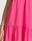 Violet Red V-Neck Short Sleeve Ruffle Hem Dress Sentient Beauty Fashions Apparel & Accessories