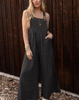 Black Texture Buttoned Wide Leg Overalls Sentient Beauty Fashions Apparel & Accessories