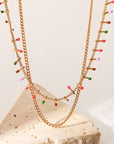 Antique White 18K Gold-Plated Double-Layered Stainless Steel Necklace Sentient Beauty Fashions jewelry