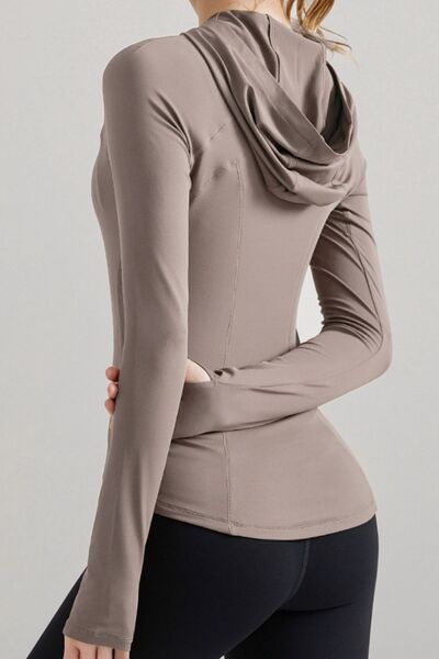 Gray Hooded Long Sleeve Active T-Shirt Sentient Beauty Fashions Apparel &amp; Accessories