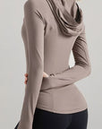 Gray Hooded Long Sleeve Active T-Shirt Sentient Beauty Fashions Apparel & Accessories