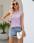 Gray Eyelet Lace Detail V-Neck Tank