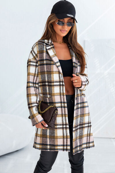 Lavender Plaid Longline Jacket with Pockets Sentient Beauty Fashions Apparel & Accessories