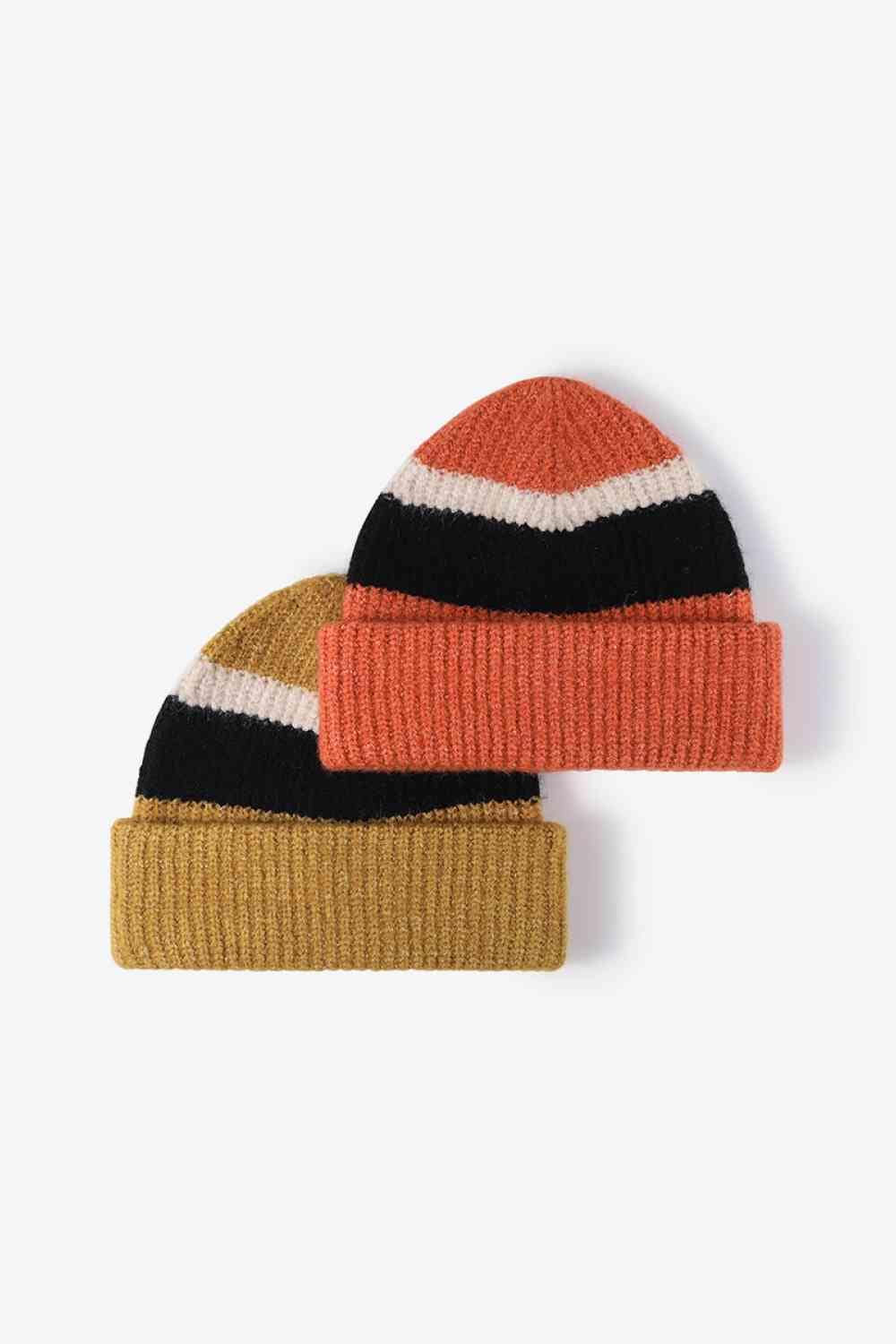 White Smoke Tricolor Cuffed Knit Beanie