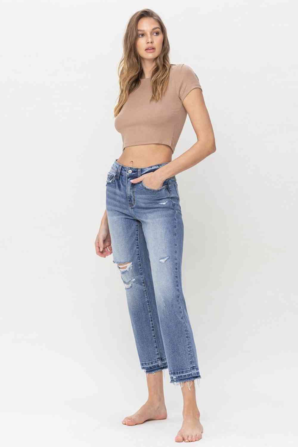 Beige Lovervet Full Size Lena High Rise Crop Straight Jeans Sentient Beauty Fashions Apparel &amp; Accessories
