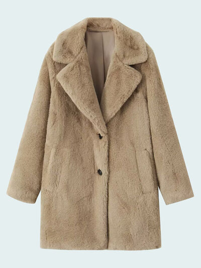 Rosy Brown Fuzzy Button Up Lapel Collar Coat Sentient Beauty Fashions Apparel & Accessories