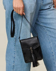 Slate Gray Zenana PU Leather Tassel Hollowed Crossbody Bag Sentient Beauty Fashions *Accessories