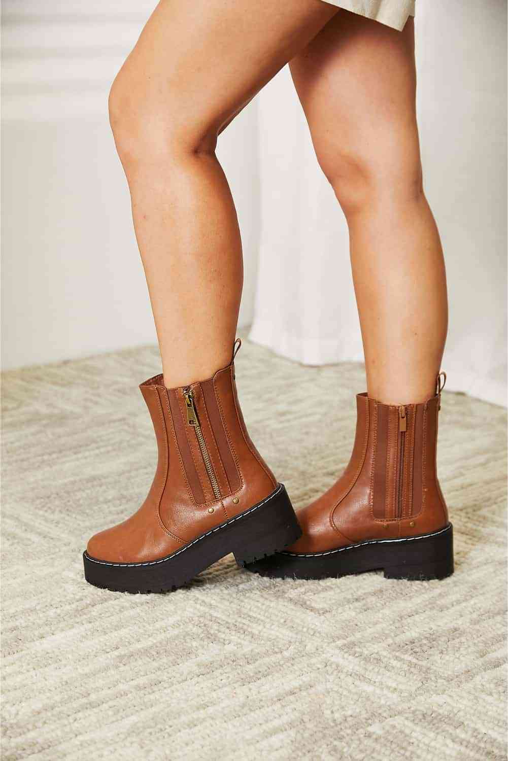 Light Gray Forever Link Side Zip Platform Boots Sentient Beauty Fashions Apparel & Accessories