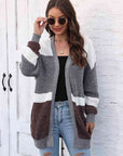 Light Gray Color Block Open Front Cardigan