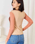 Light Gray Double Take Color Block Exposed Seam Long Sleeve Top