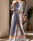 Dim Gray Printed Lantern Sleeve Top and Wide Leg Pants Set Sentient Beauty Fashions Apparel & Accessories