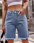 Dim Gray Raw Hem Denim Shorts with Pockets Sentient Beauty Fashions Apparel & Accessories